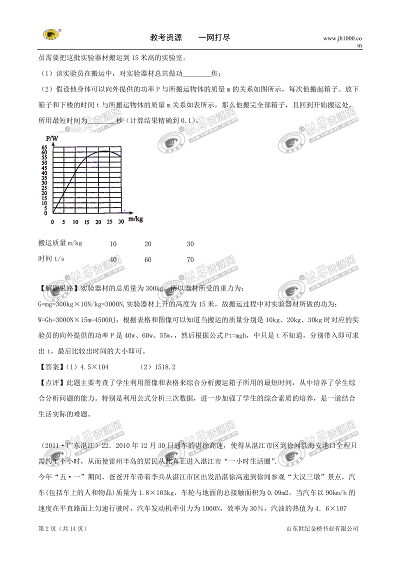 2011中考物理汇编4功功率.doc_第2页