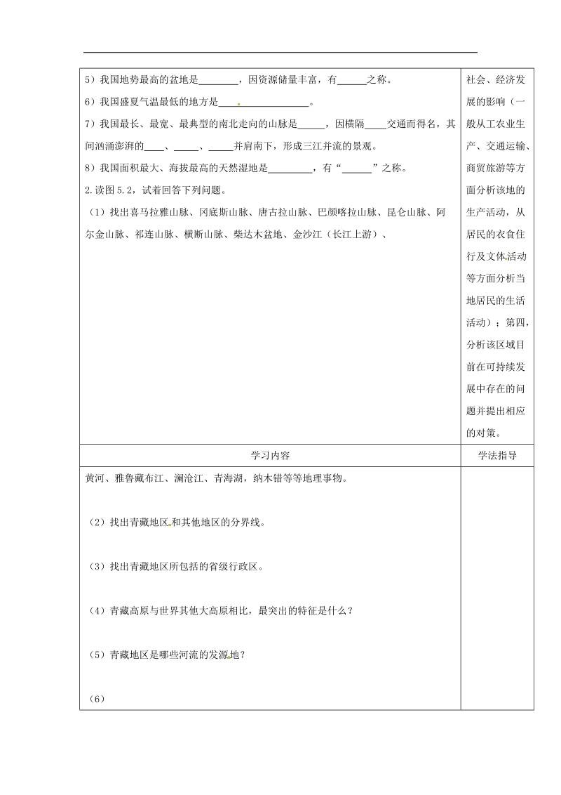 山西省太原市2018年八年级地理下册第五章我国的地域差异_青藏地区和西北地区学案（无答案）晋教版.doc_第2页