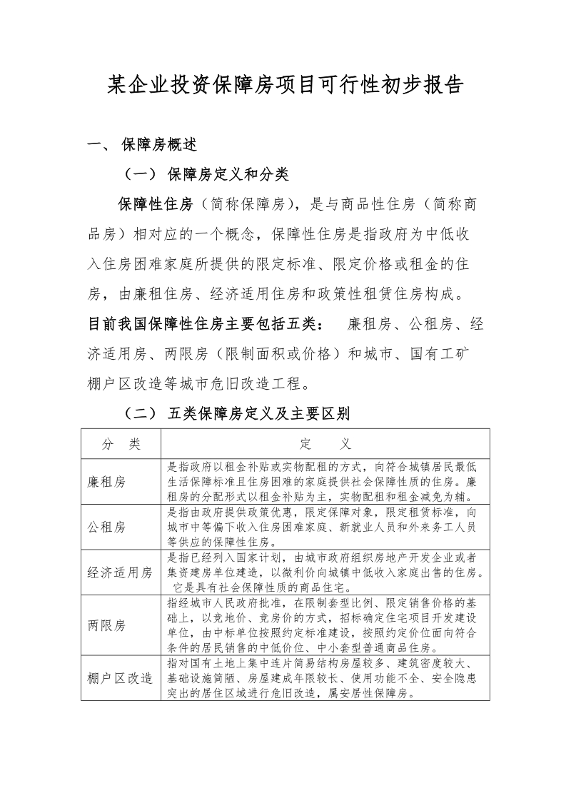 2011年某企业投资保障性住房可行性调查初步报告.doc_第1页