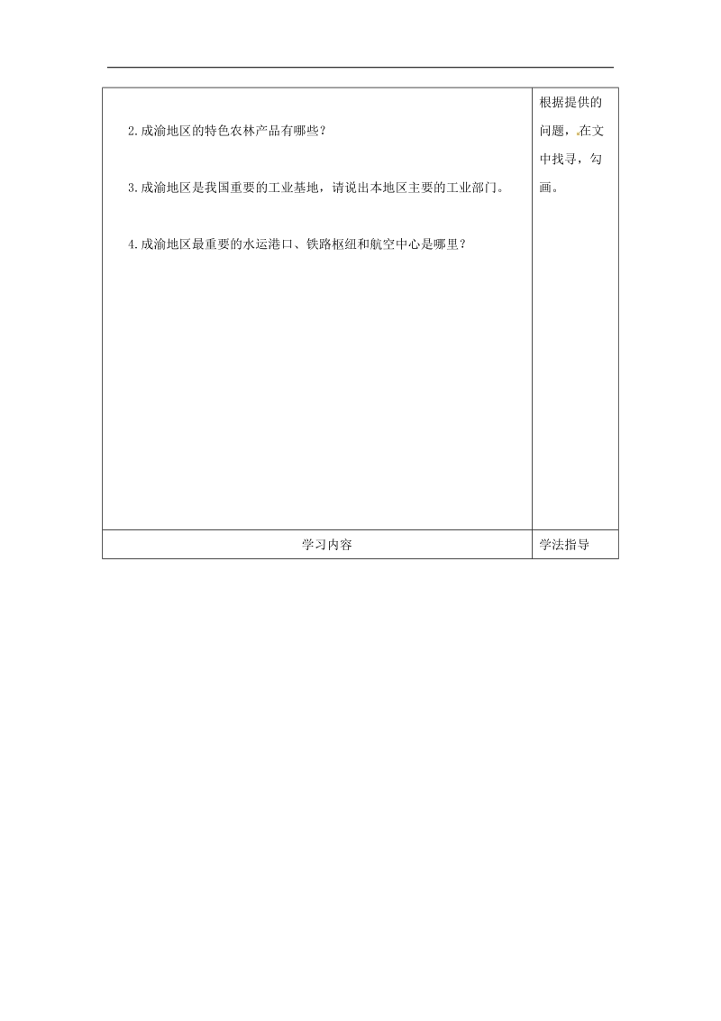 山西省太原市2018年八年级地理下册6.3成渝地区—高速发展的经济学案（无答案）晋教版.doc_第2页