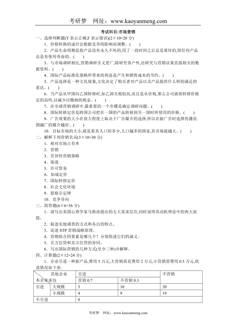 上海理工大学2005年市场营销专业研究生考试试题.doc_第1页