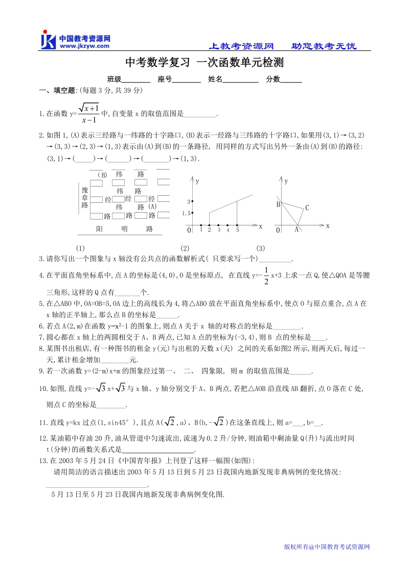 中考数学复习_一次函数单元检测.doc_第1页