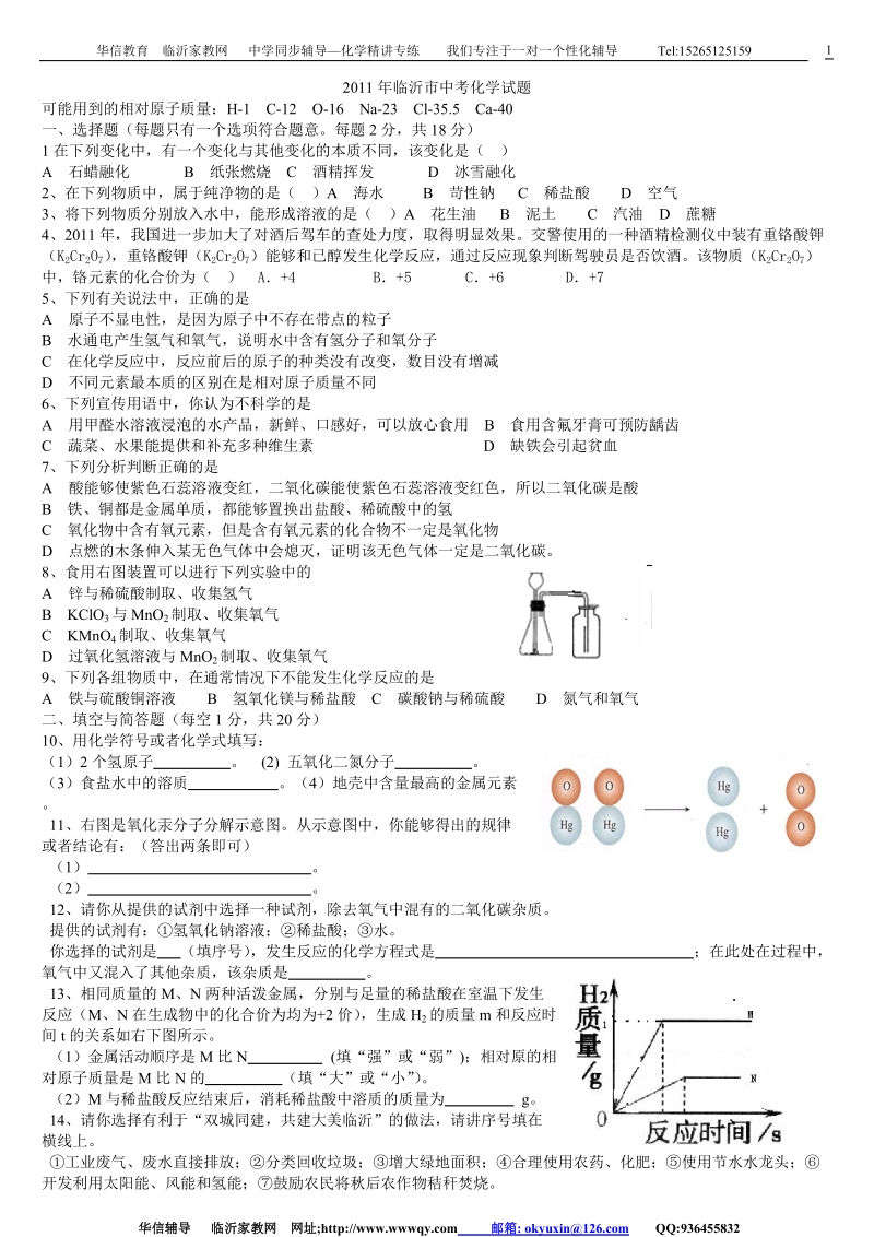 2006--2011年临沂市中考化学试题解析.doc_第1页