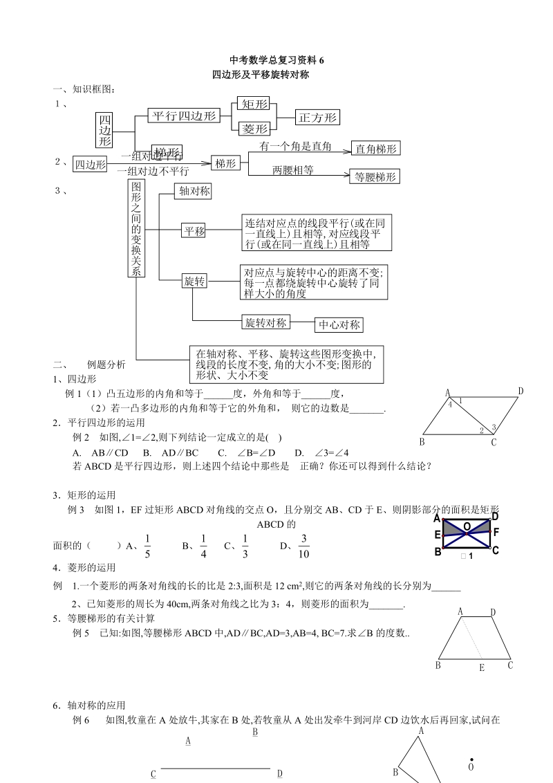 中考数学总复习资料6--四边形及平移旋转对称.doc_第1页