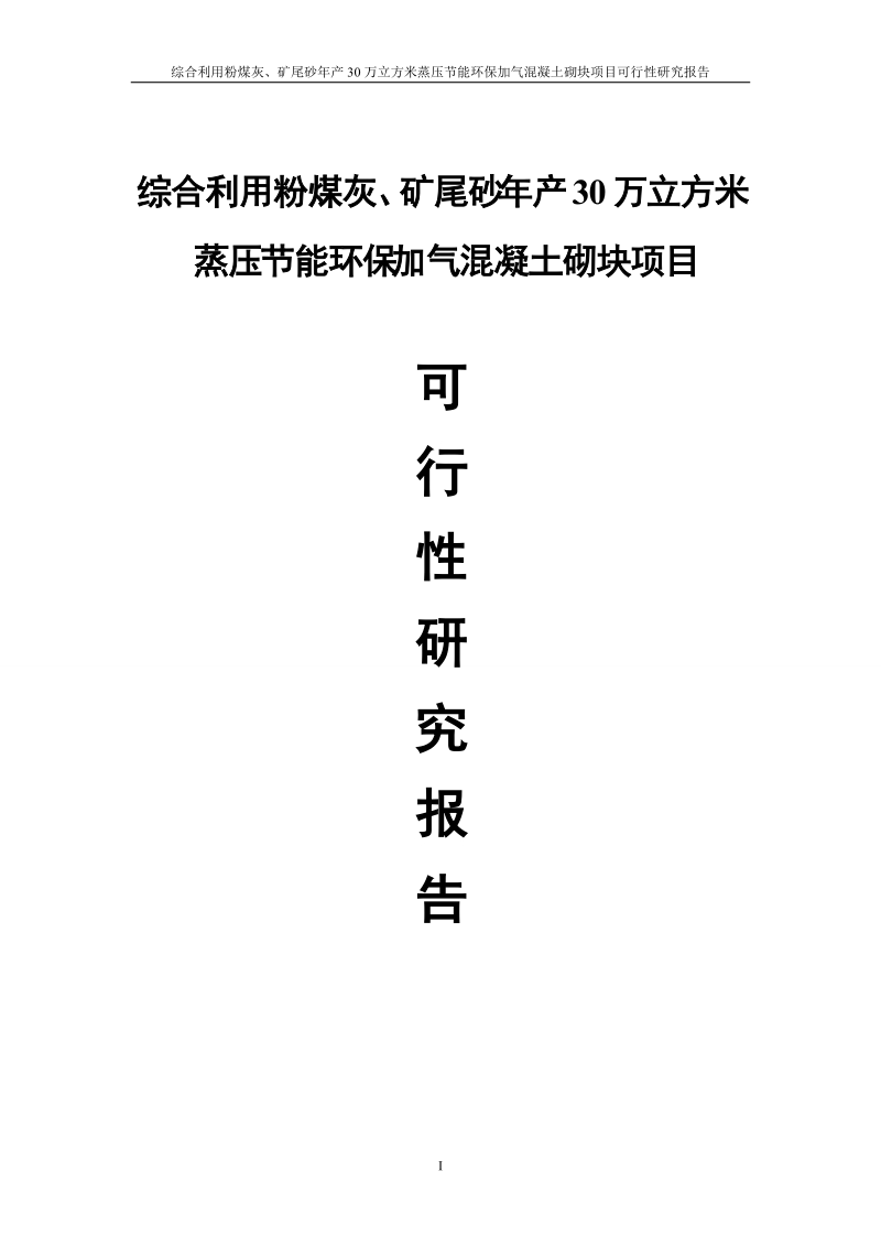 综合利用粉煤灰及矿尾砂年产30万立方米蒸压节能环保加气混凝土砌块项目可行性研究报告.doc_第1页