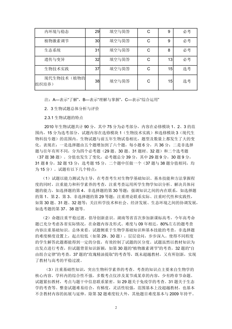 2010年湖南省高考理科综合试卷分析.doc_第2页