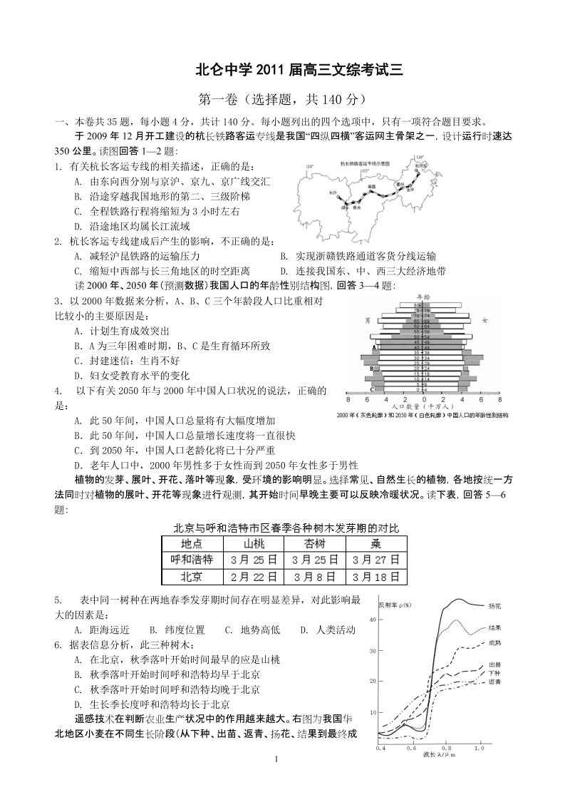 2011年浙江省三校高三联考文科综合试卷.doc_第1页