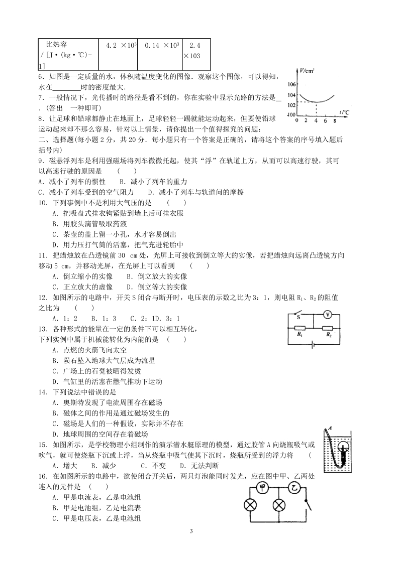 物理中招填空和选择专题.doc_第3页