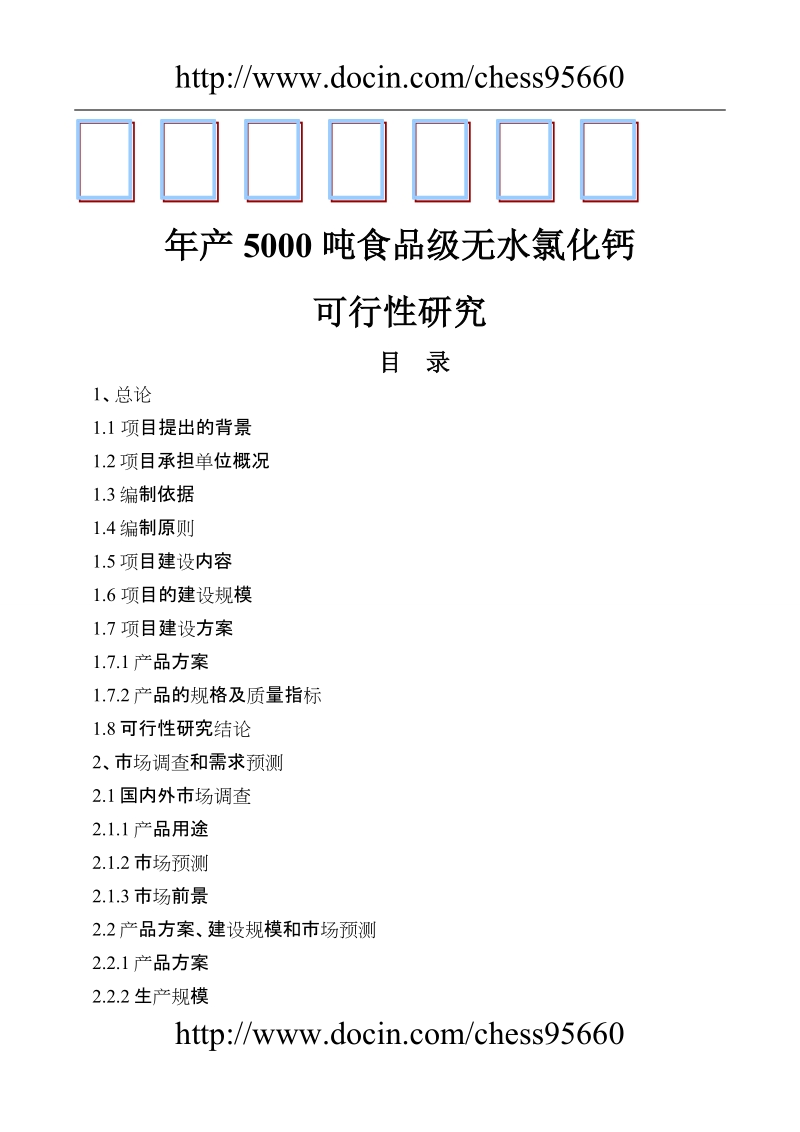 年产5000吨食品级无水氯化钙(盐酸石灰石)可行性研究报告.doc_第1页