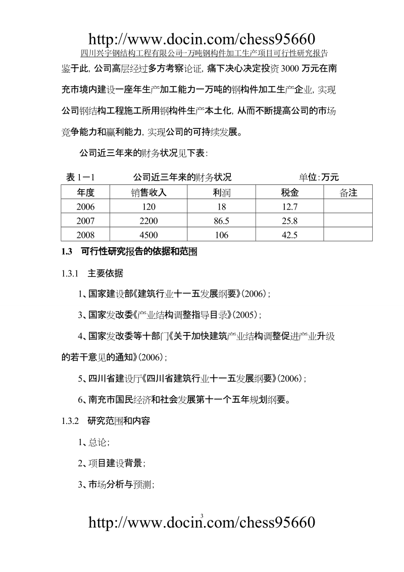 年产一万吨钢构件加工生产项目可行性研究报告.doc_第3页