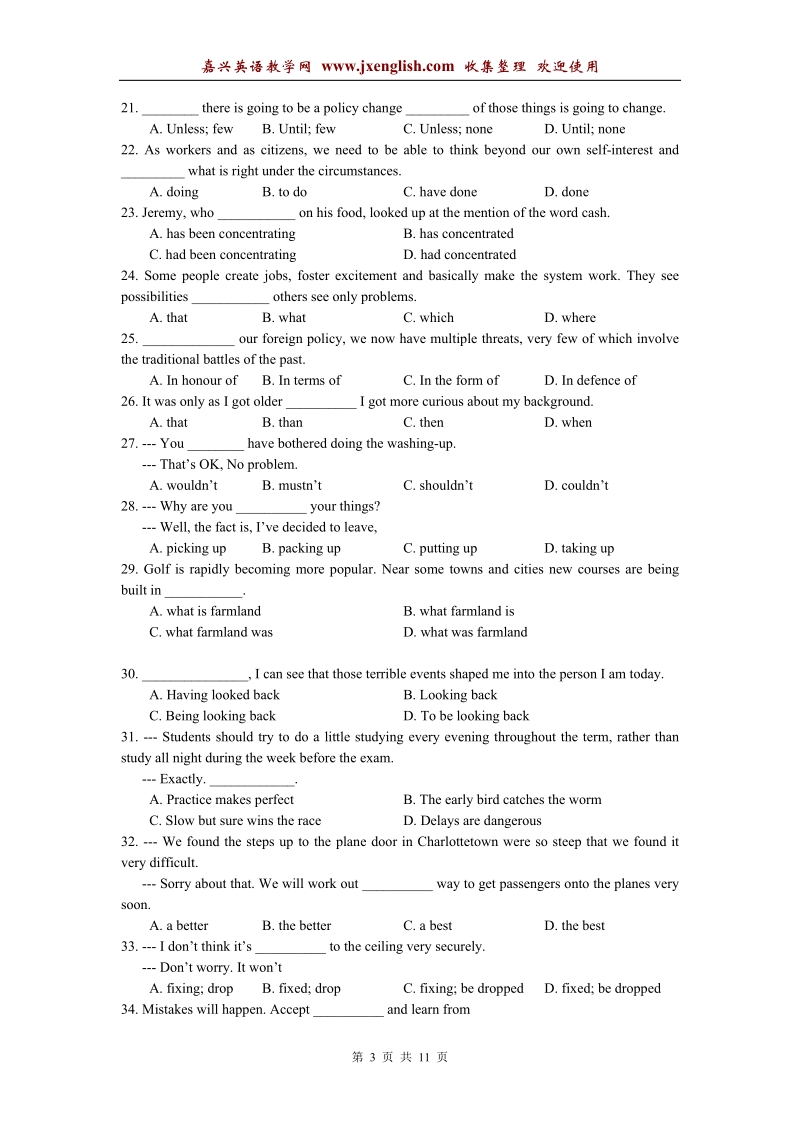 江苏省苏锡常镇四市2011届高三教学情况调研英语试题.doc_第3页