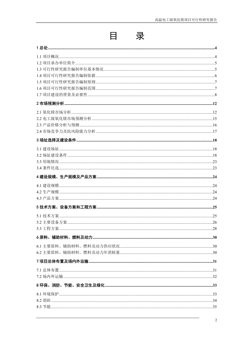 高温电工级氧化镁新建项目可行性研究报告.doc_第2页