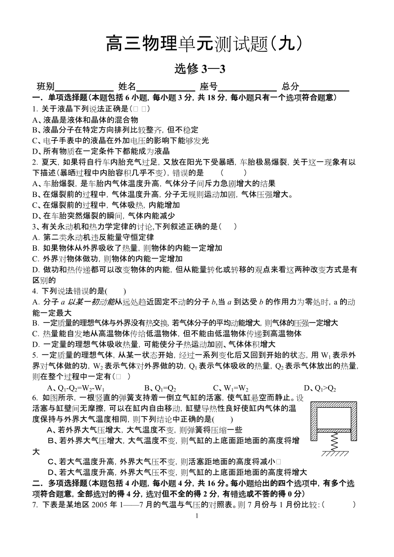 高三物理单元测试题九.doc_第1页