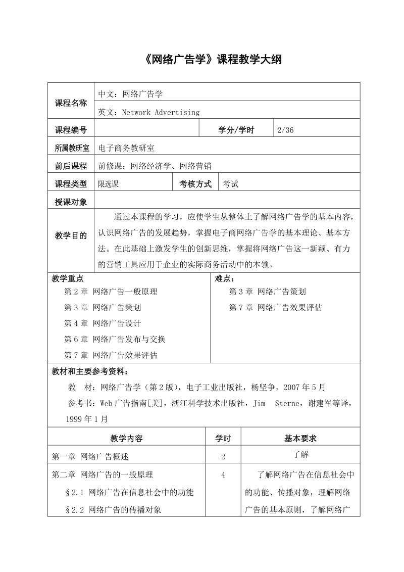 网络广告学课程教学大纲.doc_第1页