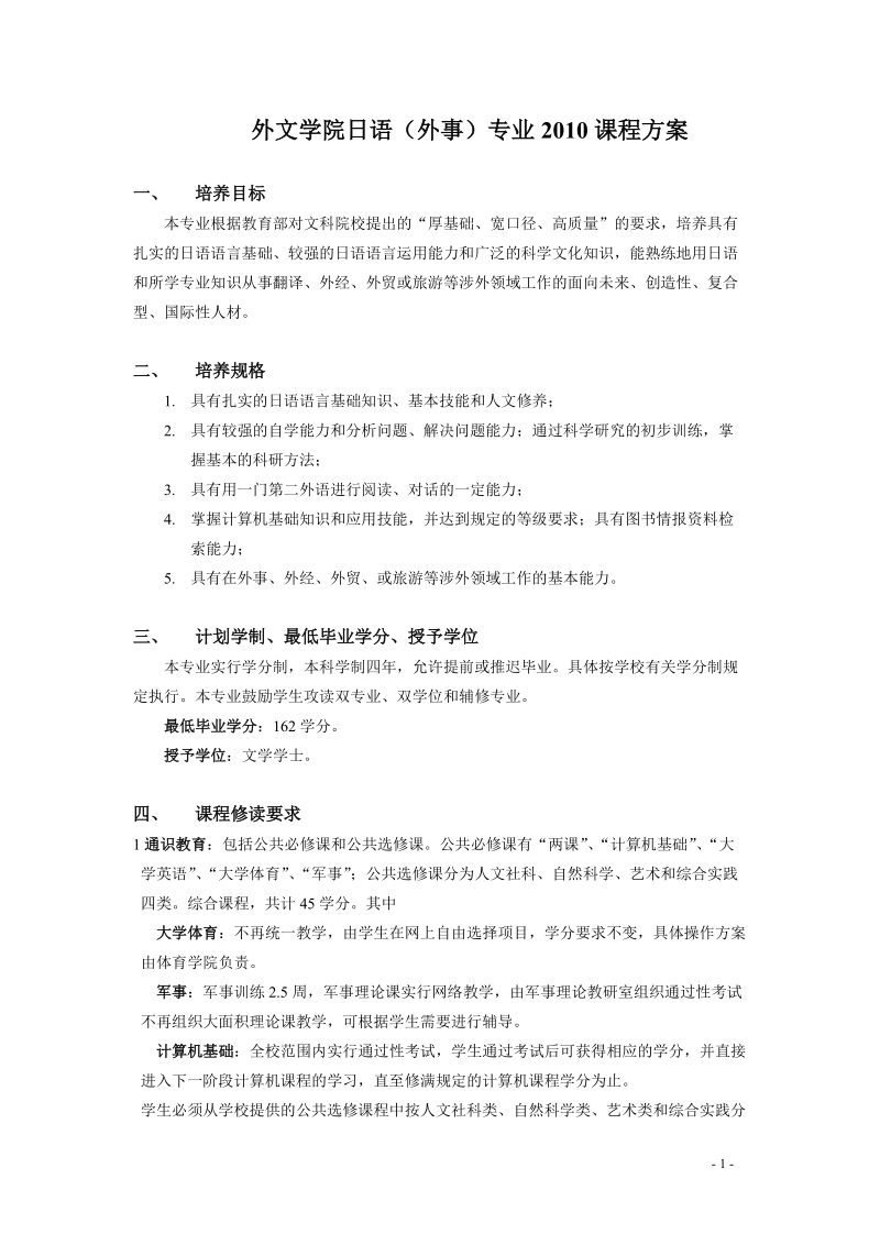 外文学院日语外事专业2010课程方案.doc_第1页