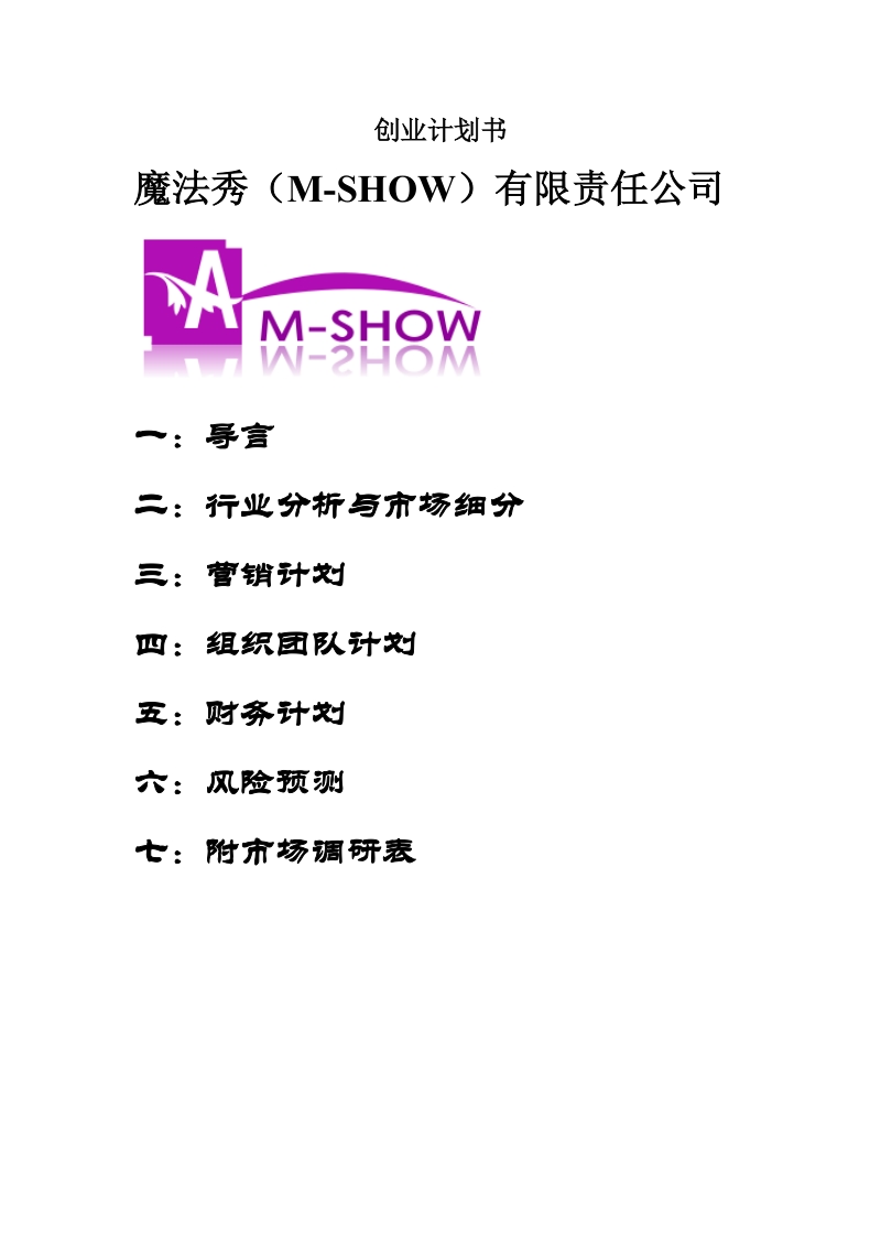 魔法秀(m-show)有限责任公司创业计划书.doc_第1页