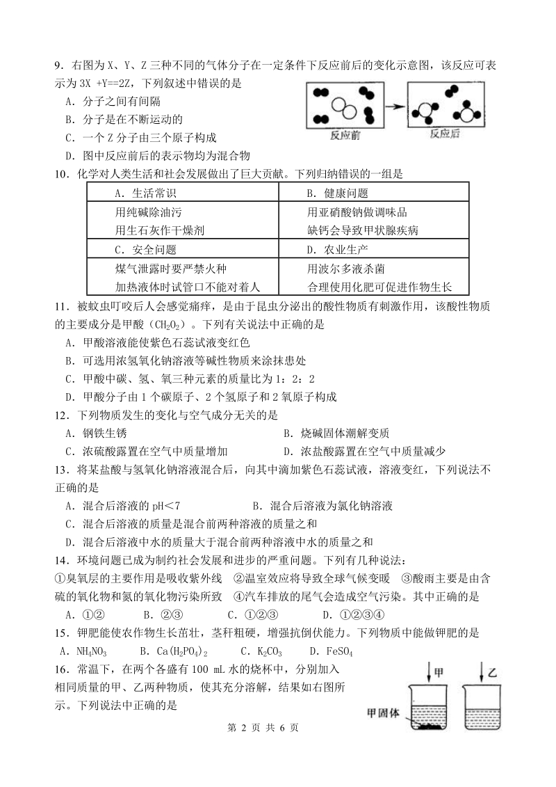 胜利一中中考模拟化学试题.doc_第2页