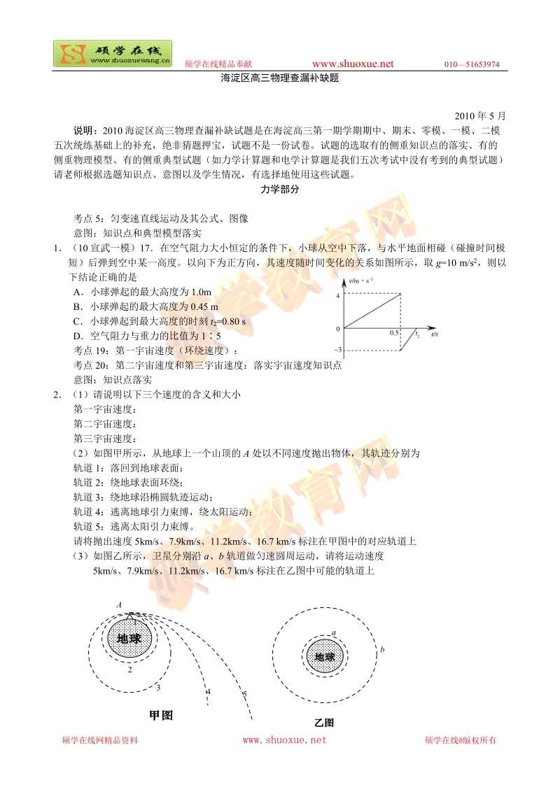 北京海淀区2010届高三查缺补漏物理.doc_第1页