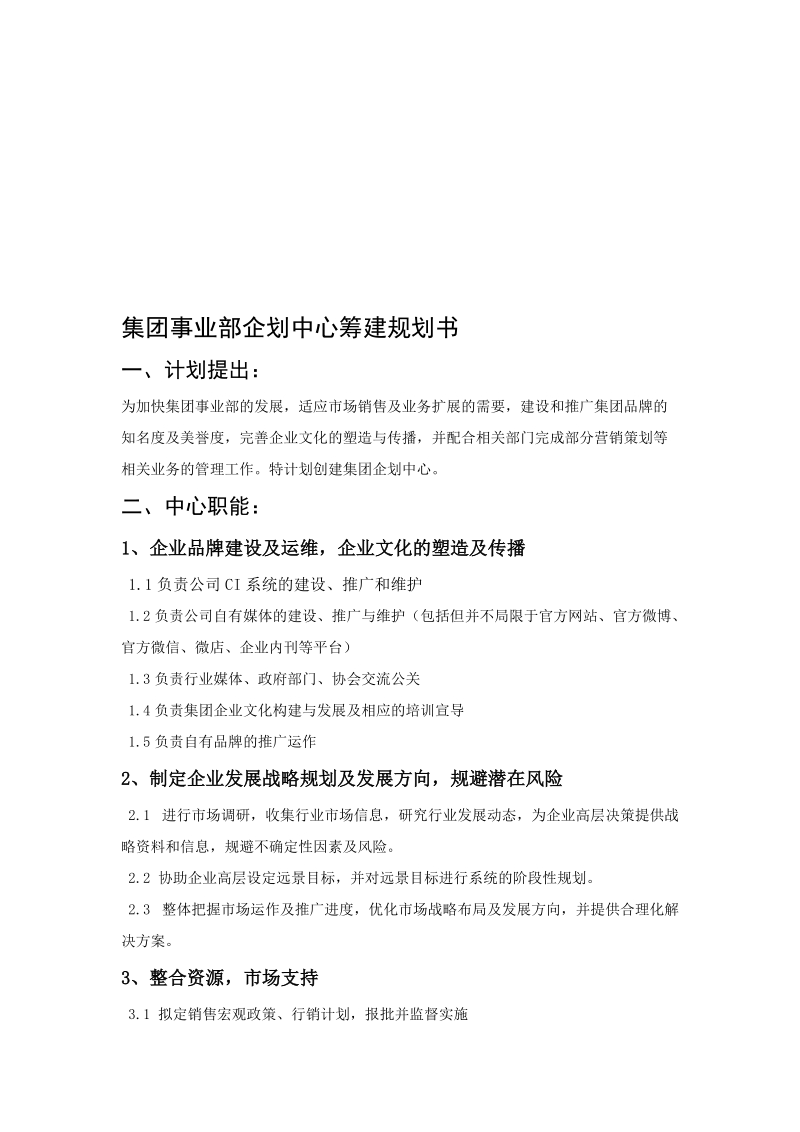 集团企划中心筹建书[方案].doc_第1页