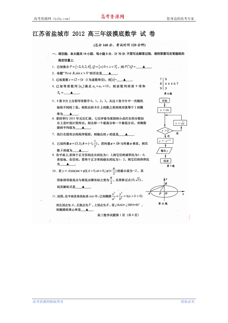 江苏省盐城市_2012_高三年级摸底数学_试_卷.doc_第1页