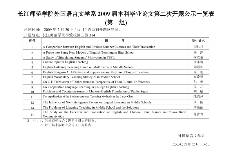 长江师范学院外国语言文学系2009届本科毕业论文第二次.doc_第1页