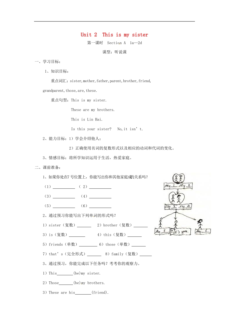 湖南省桑植县2018年七年级英语上册unit2thisismysister（第1课时）sectiona（1a_2d）学案（无答案）（新版）人教新目标版.doc_第1页