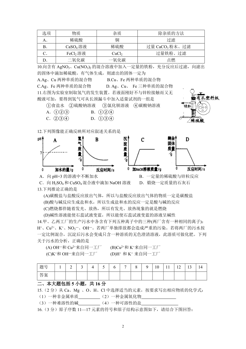 荆州市2010年中考化学模拟试题.doc_第2页