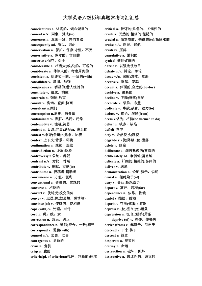 大学英语六级历年真题常考词汇汇总.doc_第3页