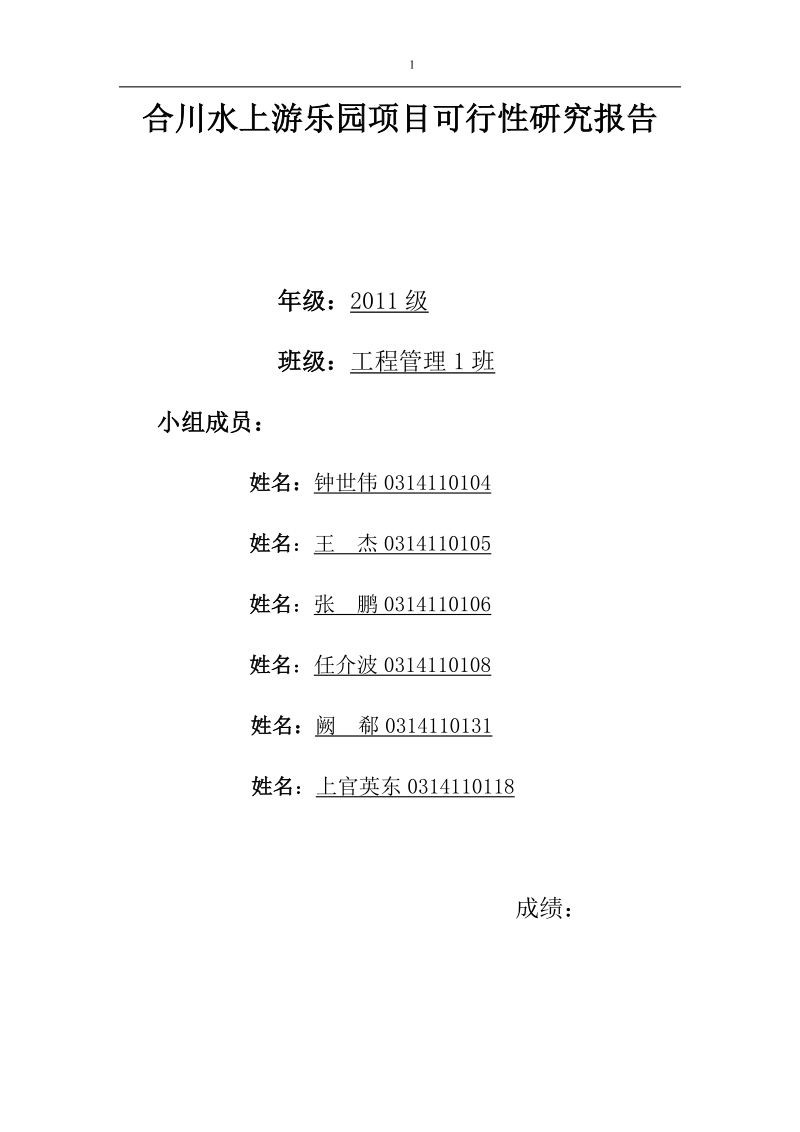 合川水上游乐设施项目的可行性报告.docx_第1页