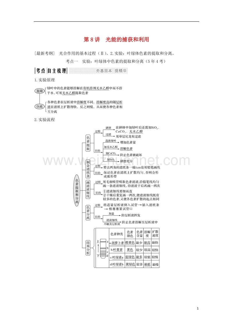 2019版高考生物一轮复习 第四单元 细胞的能量供应与利用 第8讲 光能的捕获和利用创新备考学案 中图版.doc_第1页