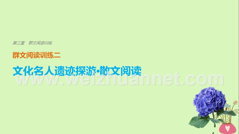 2018版高考语文二轮复习 考前三个月 第三章 群文阅读训练二 文化名人遗迹探游 散文阅读课件.ppt_第1页