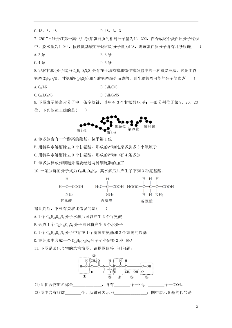 2019版高考生物 重点强化练 第5练 利用方法技巧，解答蛋白质合成的相关计算 北师大版.doc_第2页