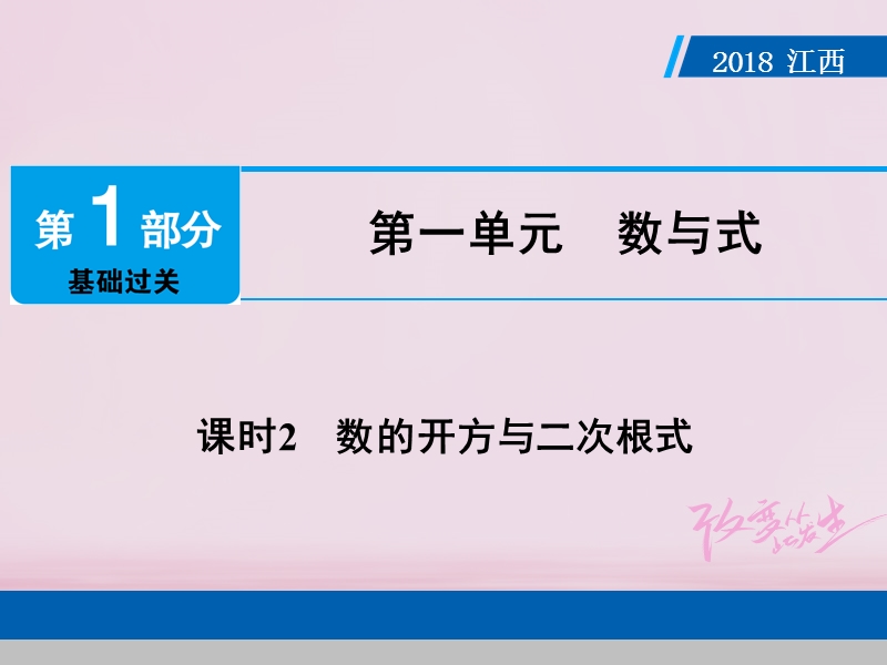 江西省2018年中考数学总复习第1部分基础过关第一单元数与式课时2数的开方与二次根式课件.ppt_第1页