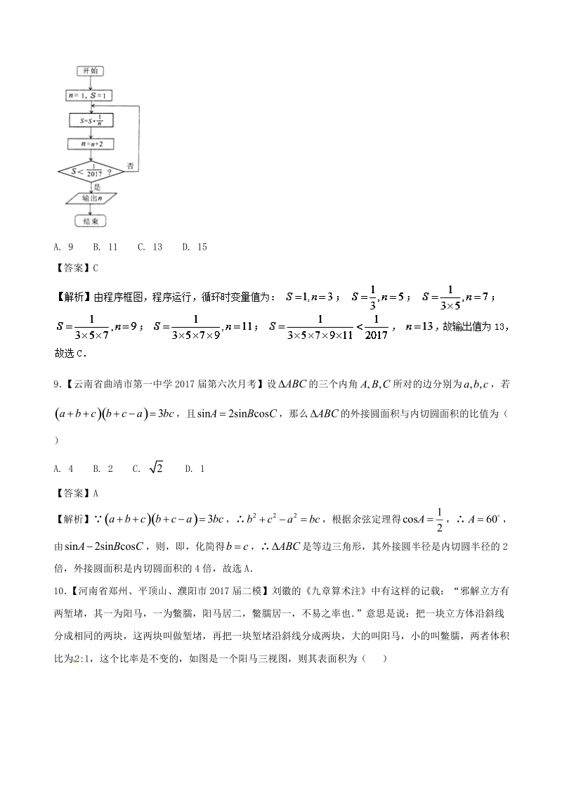 2017年云南省（新课标3）高考数学最后冲刺浓缩精华数学（文）卷（2）（解析版）.doc_第3页