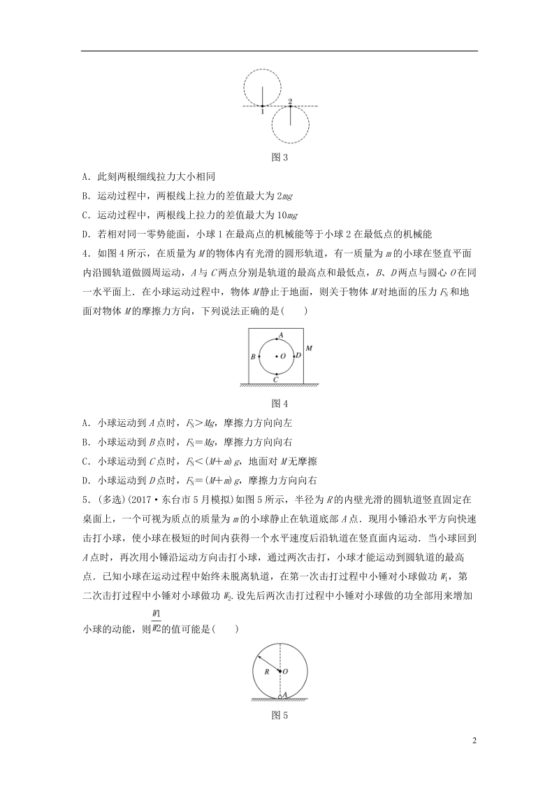 江苏专版2019版高考物理一轮复习第四章曲线运动万有引力与航天微专题31竖直面内的圆周运动备考精炼.doc_第2页