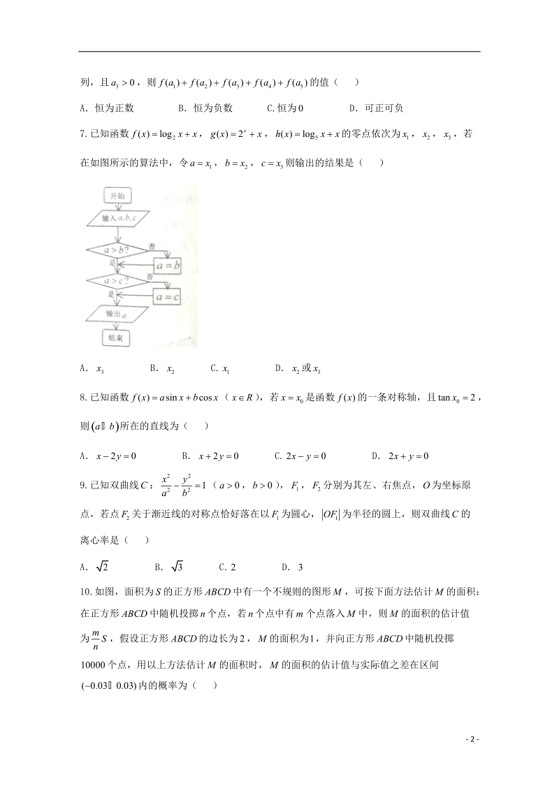 山西省晋中市2018版高三数学1月适应性调研考试试题理.doc_第2页