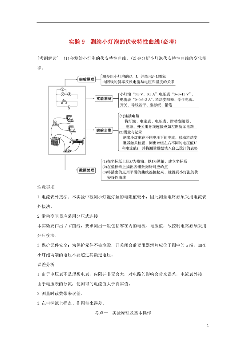 （浙江专版）2019版高考物理大一轮复习 第七章 恒定电流 实验9 测绘小灯泡的伏安特性曲线学案.doc_第1页