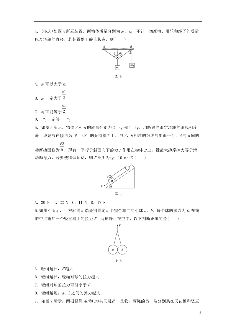 江苏专版2019版高考物理一轮复习第二章相互作用微专题13力的合成与分解备考精炼.doc_第2页