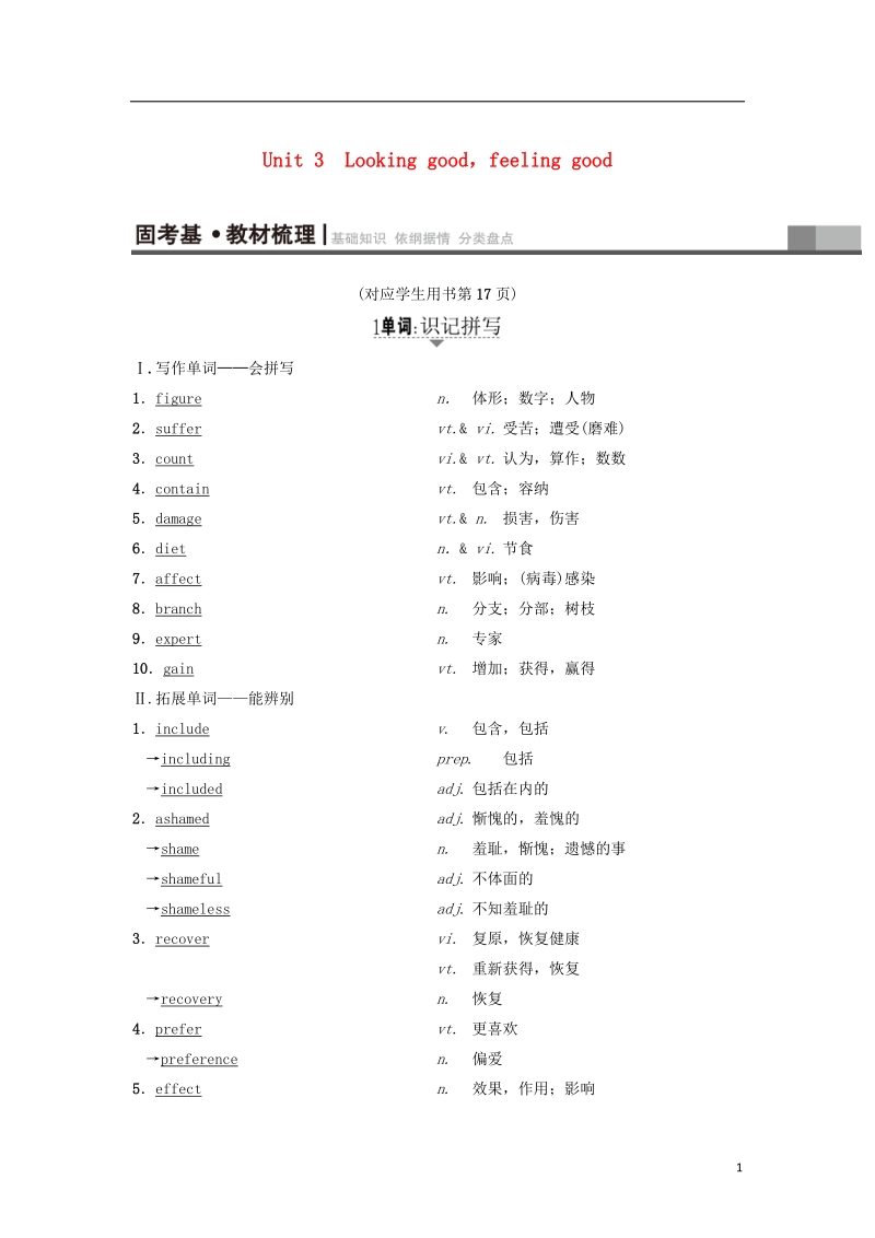 2019版高三英语一轮复习 unit 3 looking good，feeling good教师用书 牛津译林版必修1.doc_第1页