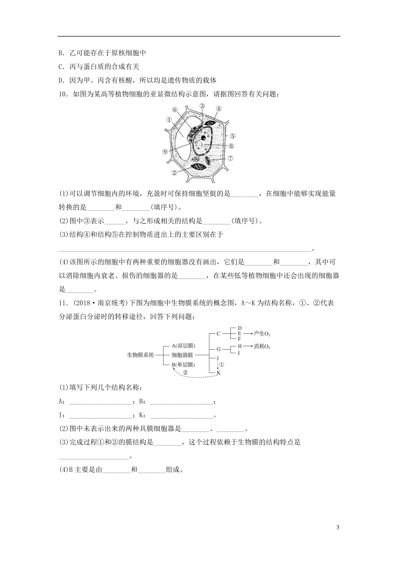 （江苏专版）2019版高考生物一轮复习 重点强化练10 掌握各细胞器的结构与功能 新人教版.doc_第3页