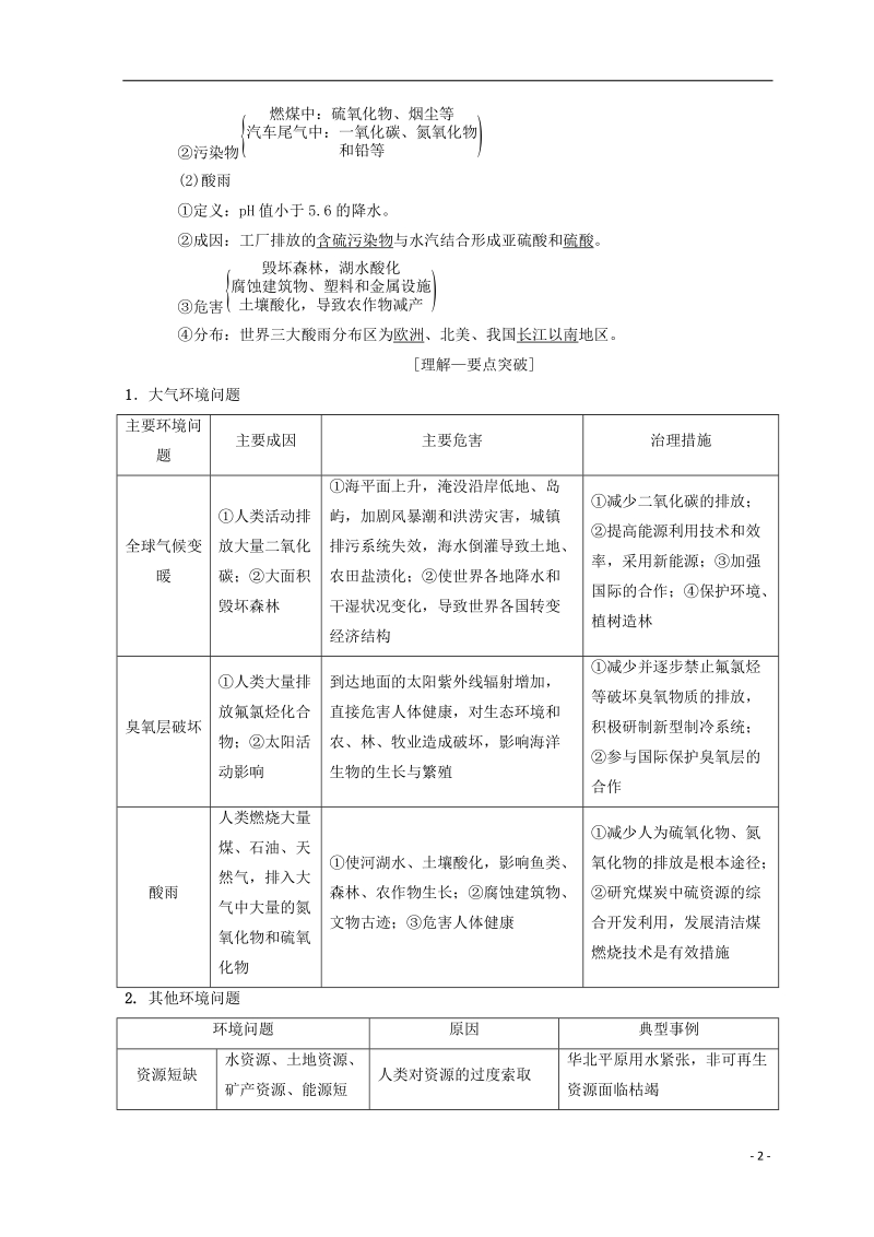 2019届高考地理一轮复习 第8章 人类与地理环境的协调发展 第1节 人类面临的主要环境问题学案 中图版.doc_第2页