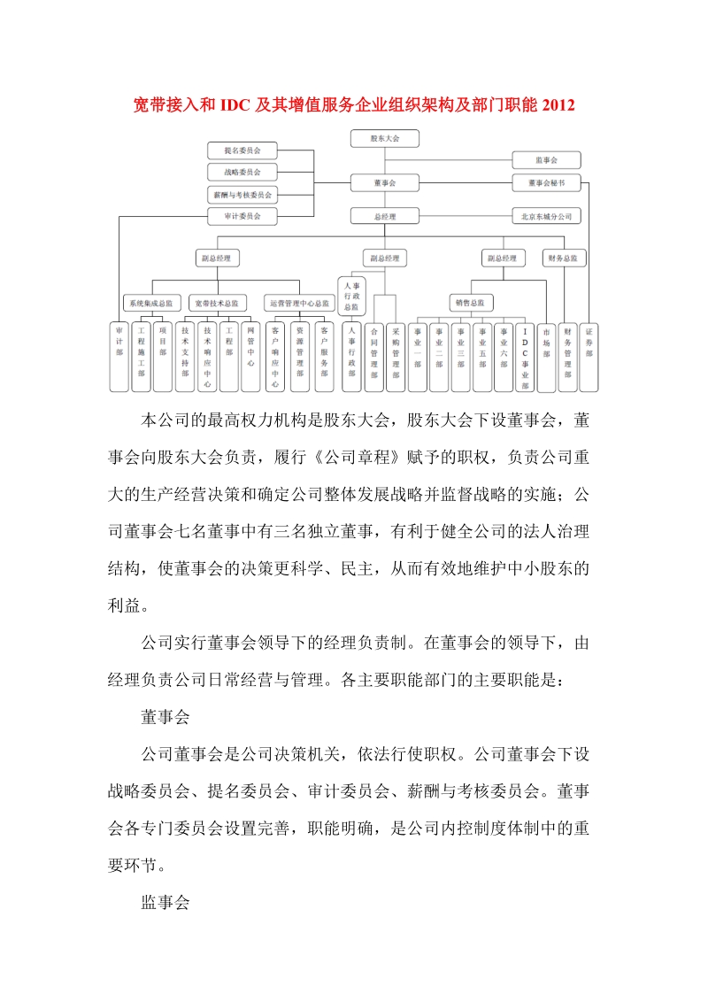 宽带接入和idc及其增值服务企业组织架构及部门职能2012.doc_第1页