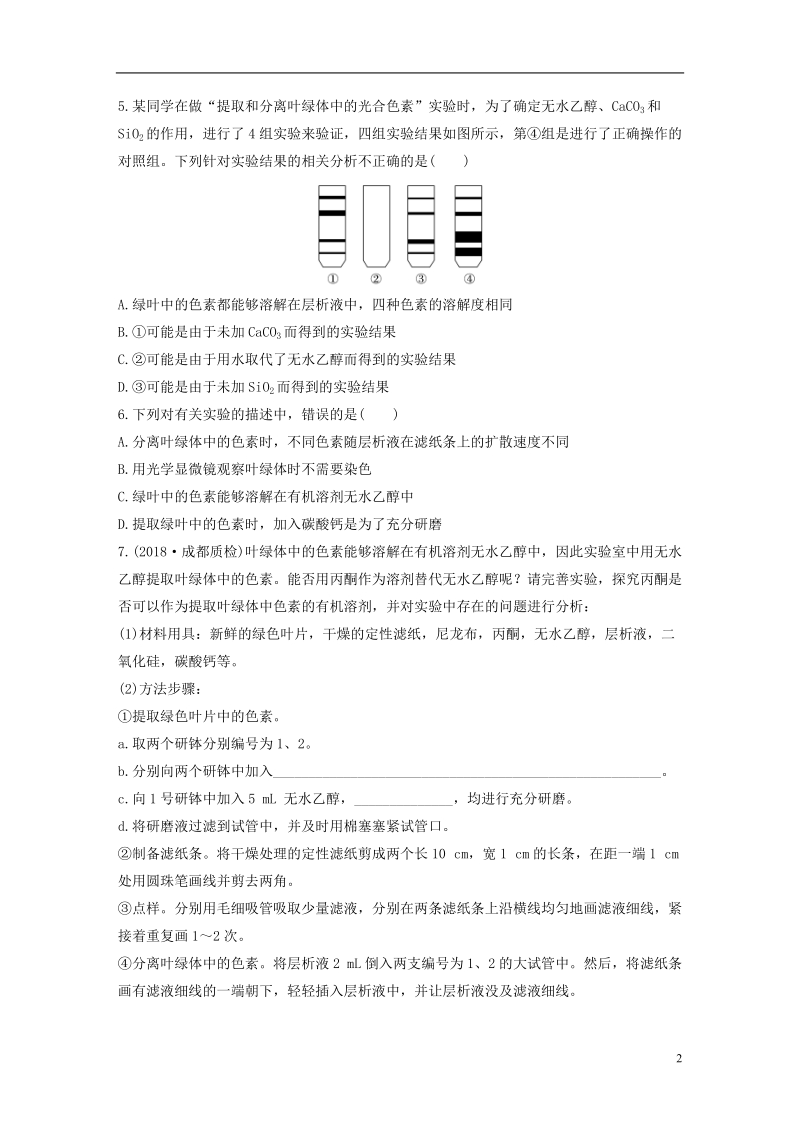 2019届高考生物 加练半小时 第20练 聚焦绿叶中色素提取和分离的实验 苏教版.doc_第2页