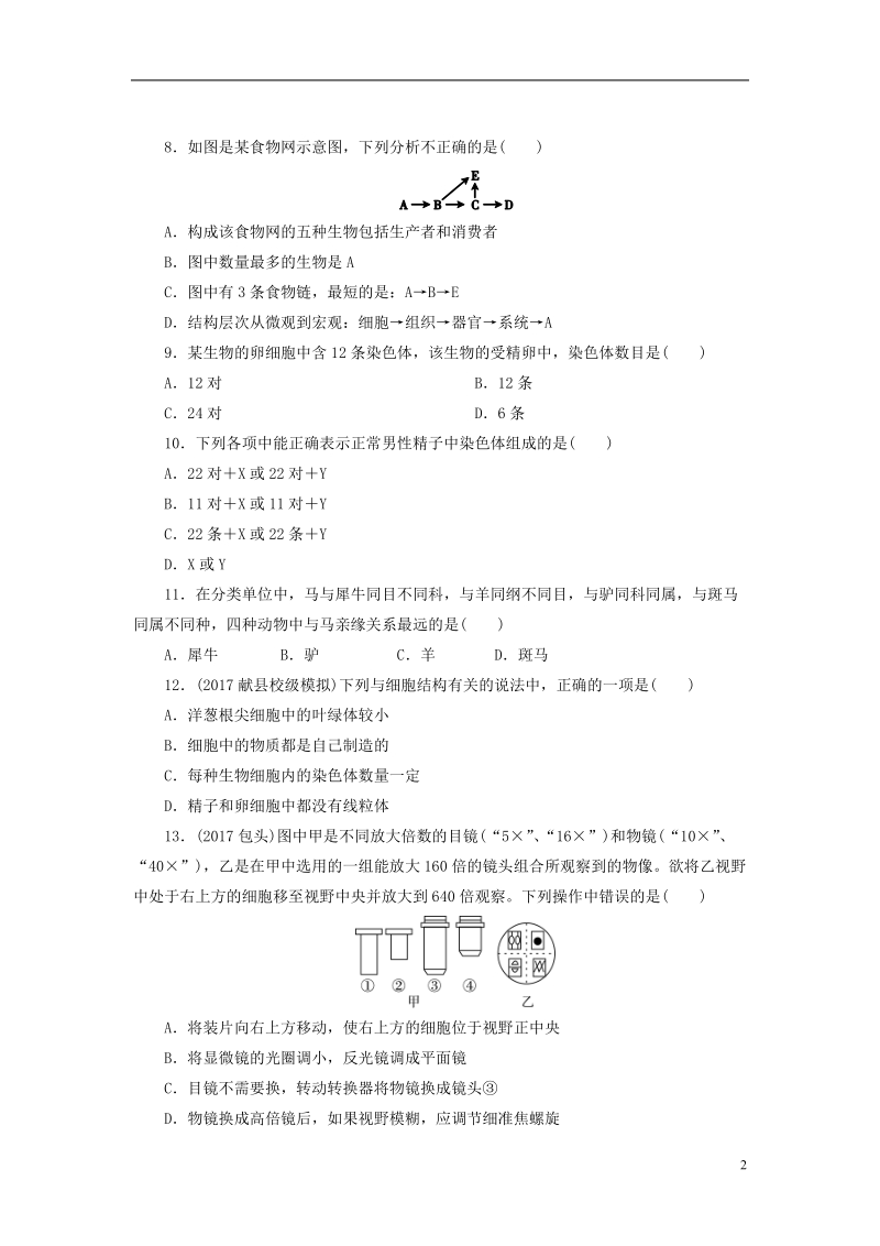 河南省2018年中考生物总复习 第2部分 模块2 专题3 错题重做专题突破.doc_第2页