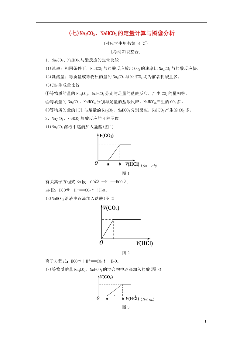 2019届高考化学一轮复习第3章自然界中的元素专项突破七na2co3nahco3的定量计算与图像分析学案鲁科版.doc_第1页