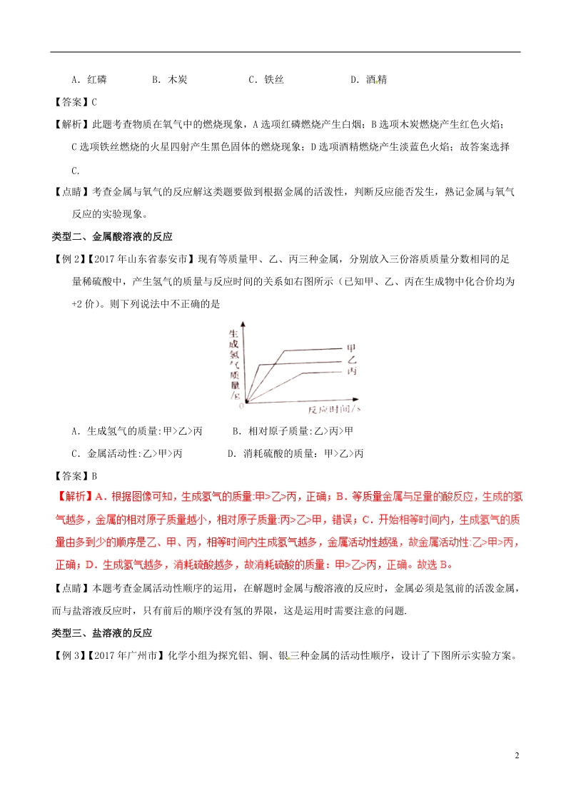 2018年中考化学考点总动员系列 考点06 金属的化学性质（含解析）.doc_第2页