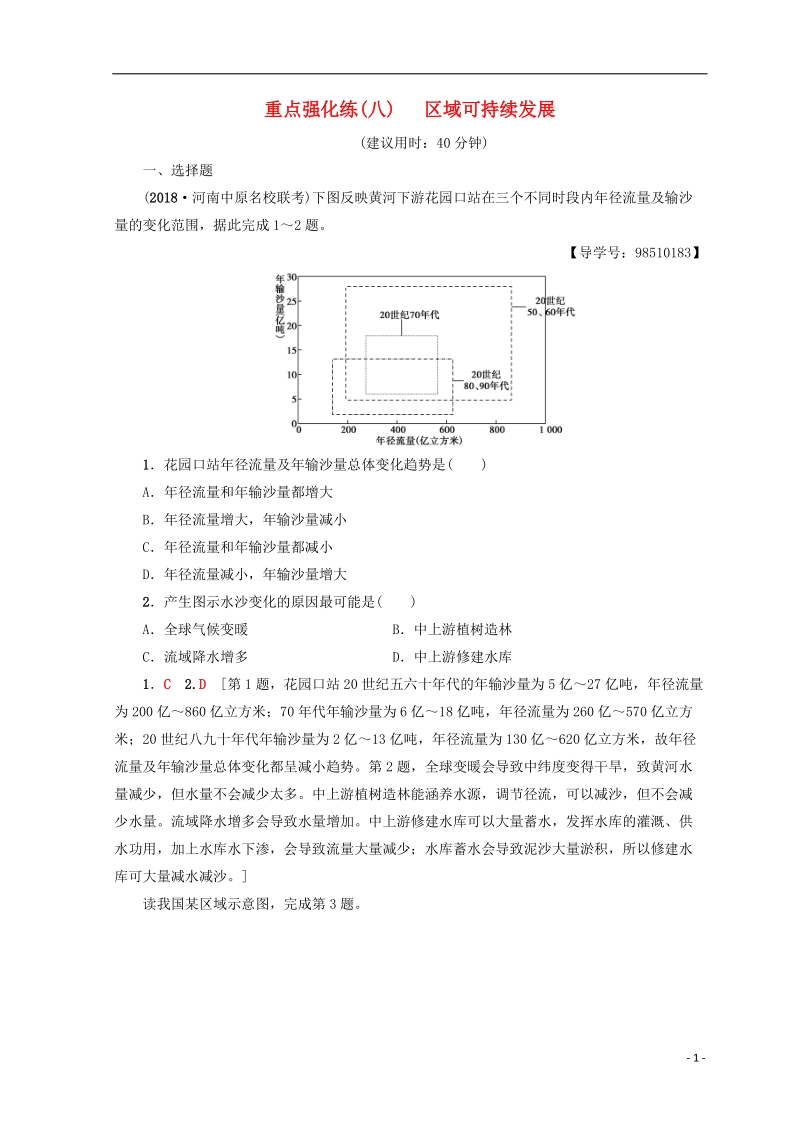 2019版高考地理一轮复习 重点强化练8 区域可持续发展 鲁教版.doc_第1页