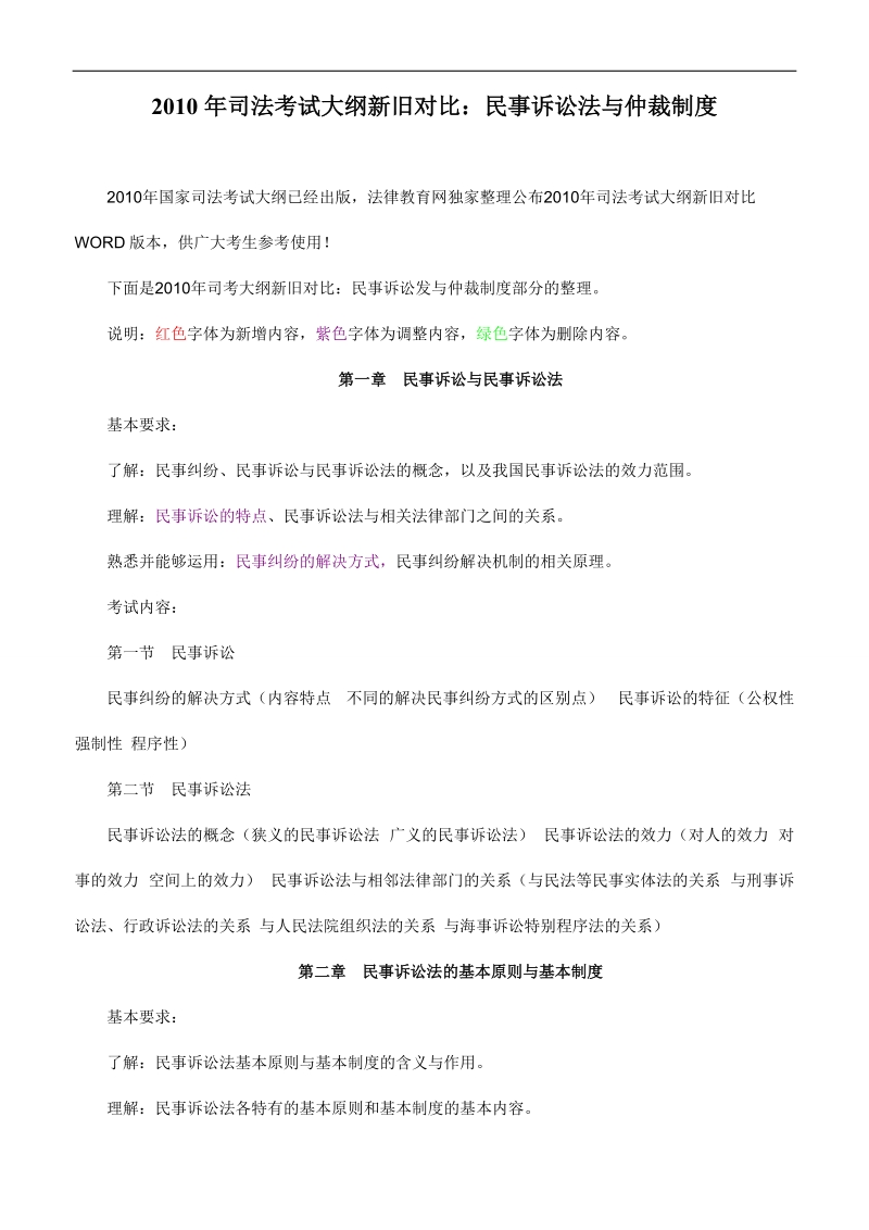 2010年司法考试民事诉讼法与仲裁制度大纲对比.doc_第1页