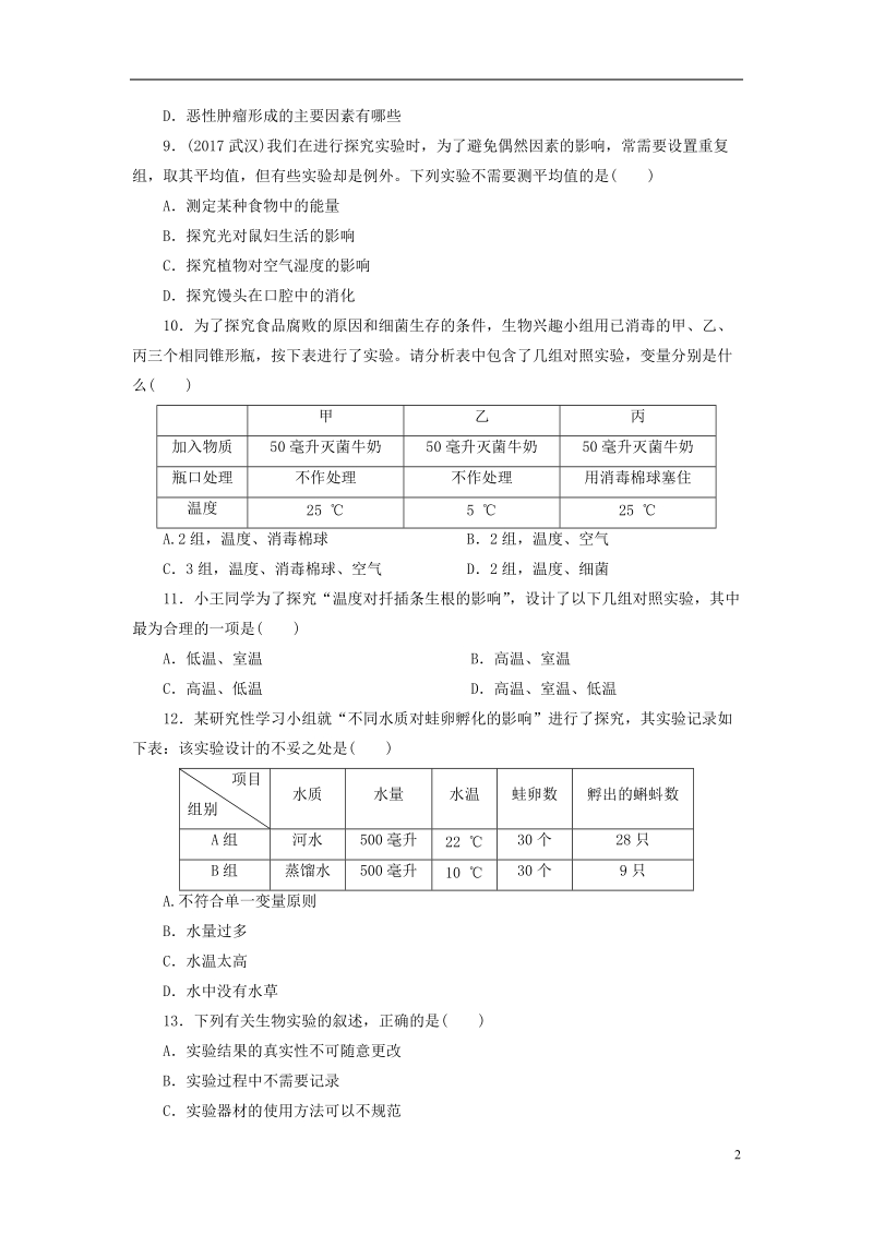 河南省2018年中考生物总复习 第2部分 模块2 专题1 科学探究专题突破.doc_第2页