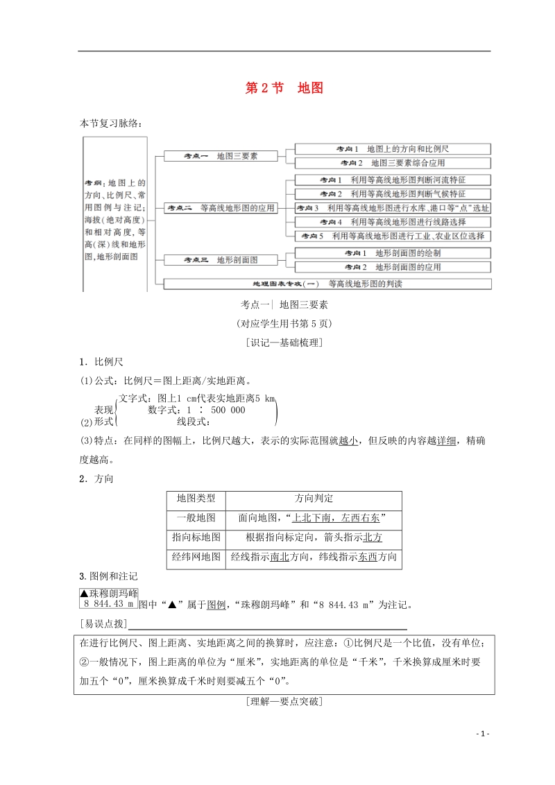 2019届高考地理一轮复习 第1章 宇宙中的地球 第2节 地图学案 中图版.doc_第1页